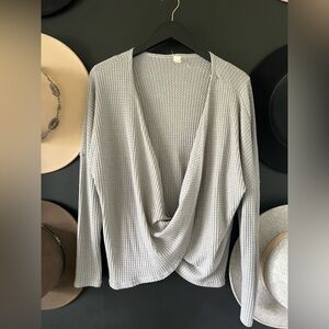Grey waffle long sleeve twist top